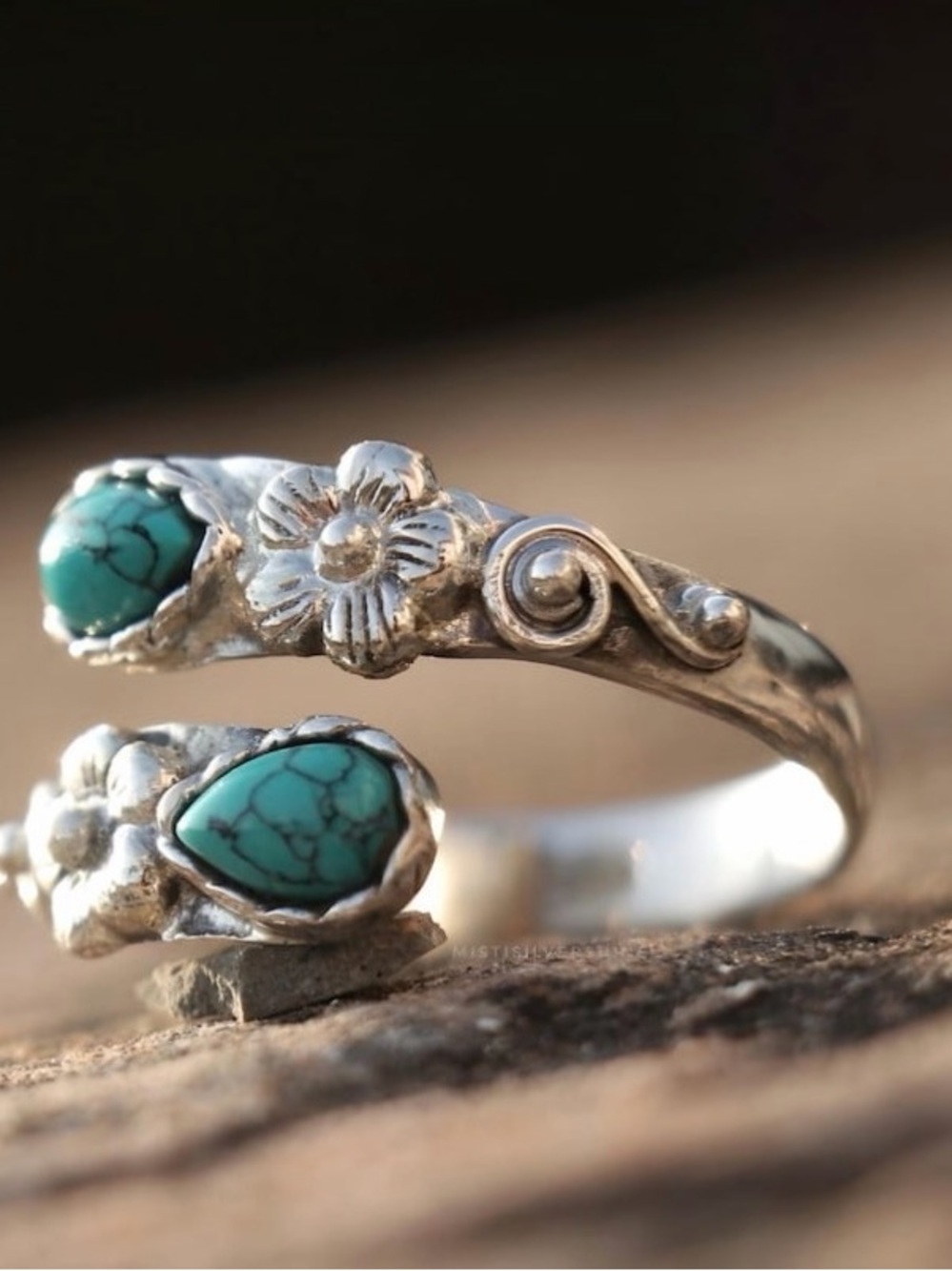 Sterling Silver Turquoise Floral Wrap Ring
